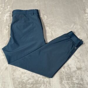 Primo Pants Mens 30 Short Blue Performance Golf Jogger Stretch USA Ankle Zip EUC